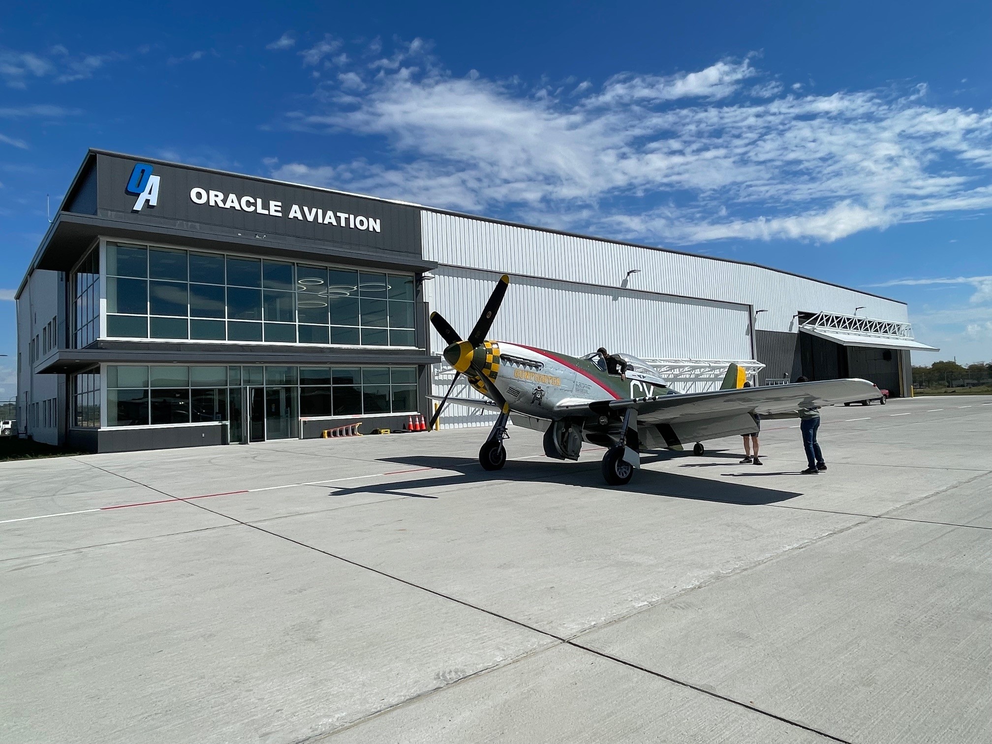Plane outside Oracle Aviation Building